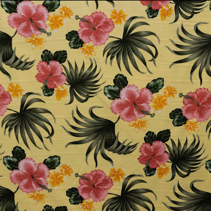 Hibiscus Plumerias Palm & Elephant Ear leaves Fabric | Upholstery