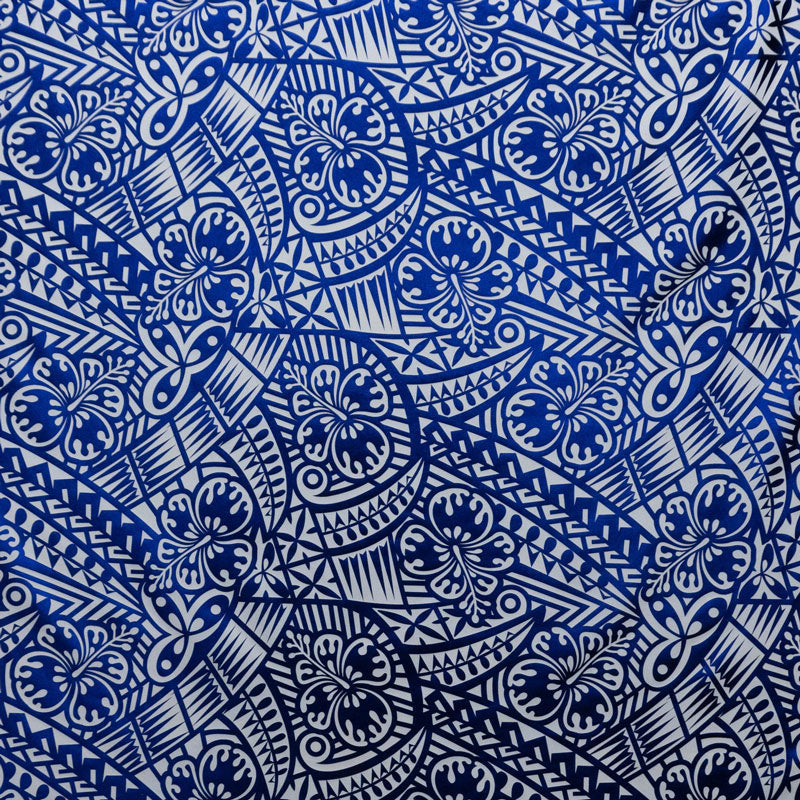 Traditional Polynesian Tattoo Hibiscus Design Polyester Foil Fabric #1 | Islands Fabric