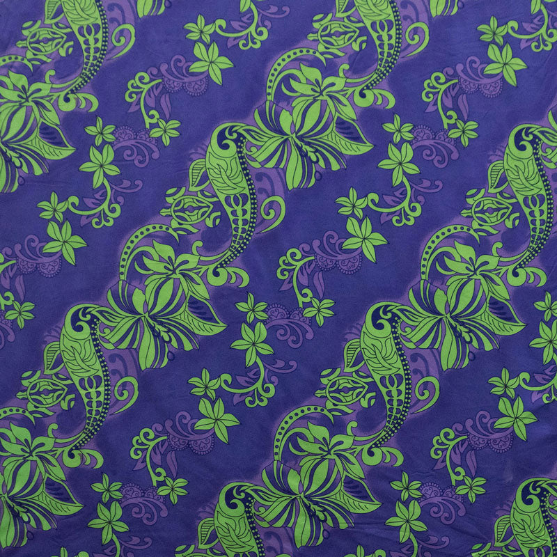 Diagonal Hibiscus Plumeria Sea Turtle Swirl Design Peachskin Fabric| Islands Fabric