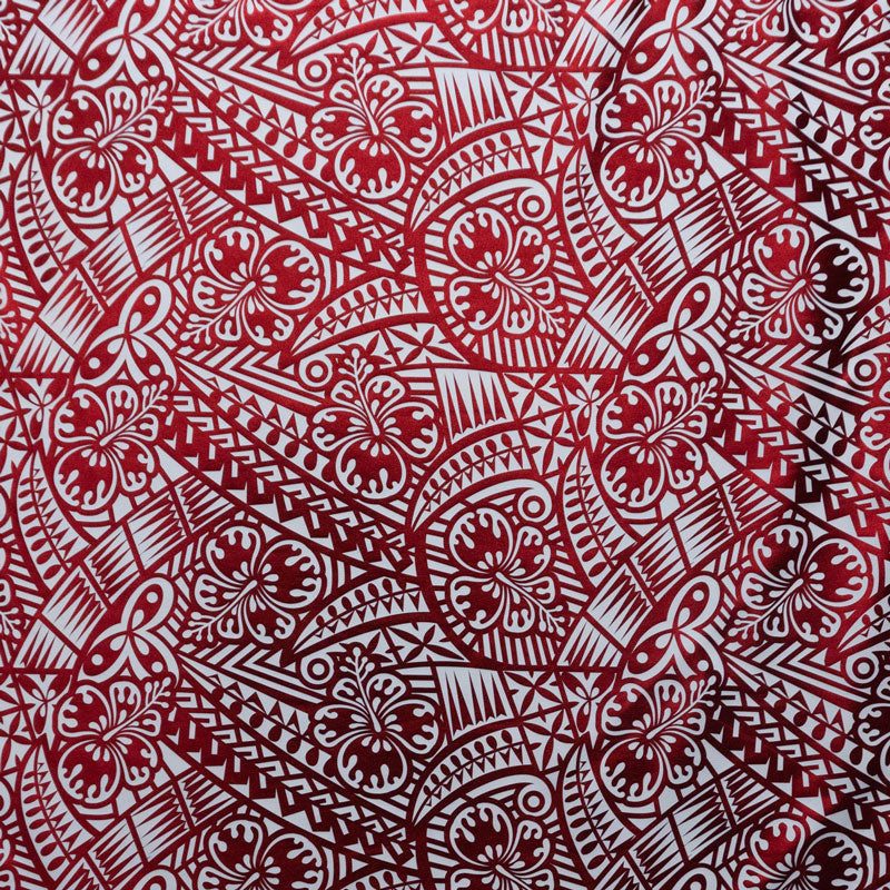 Traditional Polynesian Tattoo Hibiscus Design Polyester Foil Fabric #1 | Islands Fabric