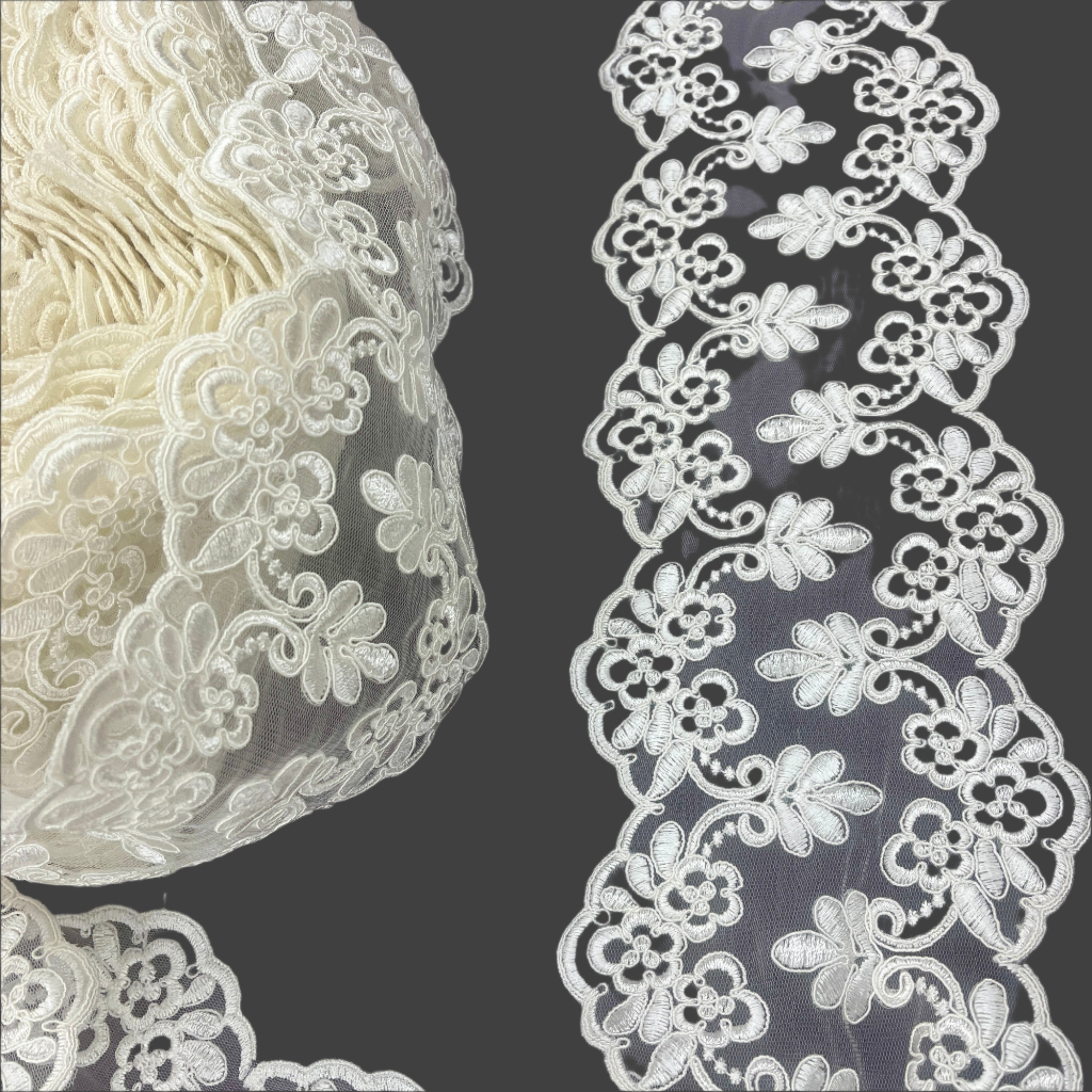 Beaded Lace Applique Embroidered on 100% Polyester Net Mesh | Spandex Palace | Spandex Palace