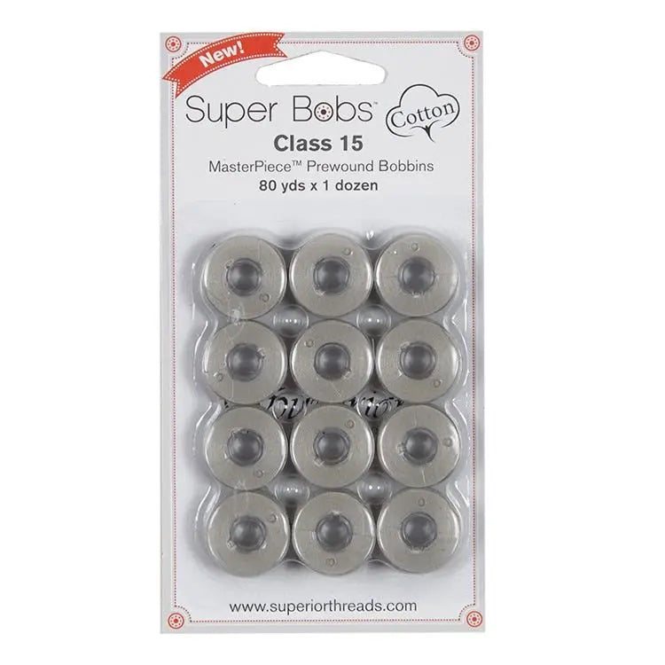 Super Bobs Cotton #156 Granite (Class 15) 12 pack pre-wound bobbins