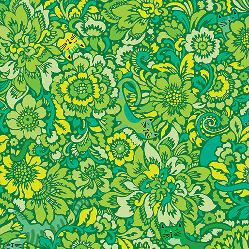 Elegant Kitties Grass Cheeto's World Cotton 44"/45" Fabric Per Yard
