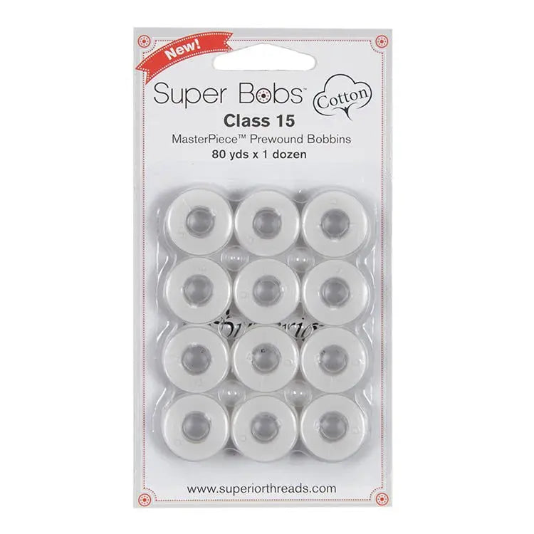 Super Bobs Cotton #186 Blanc (Class 15) 12 pack pre-wound bobbins