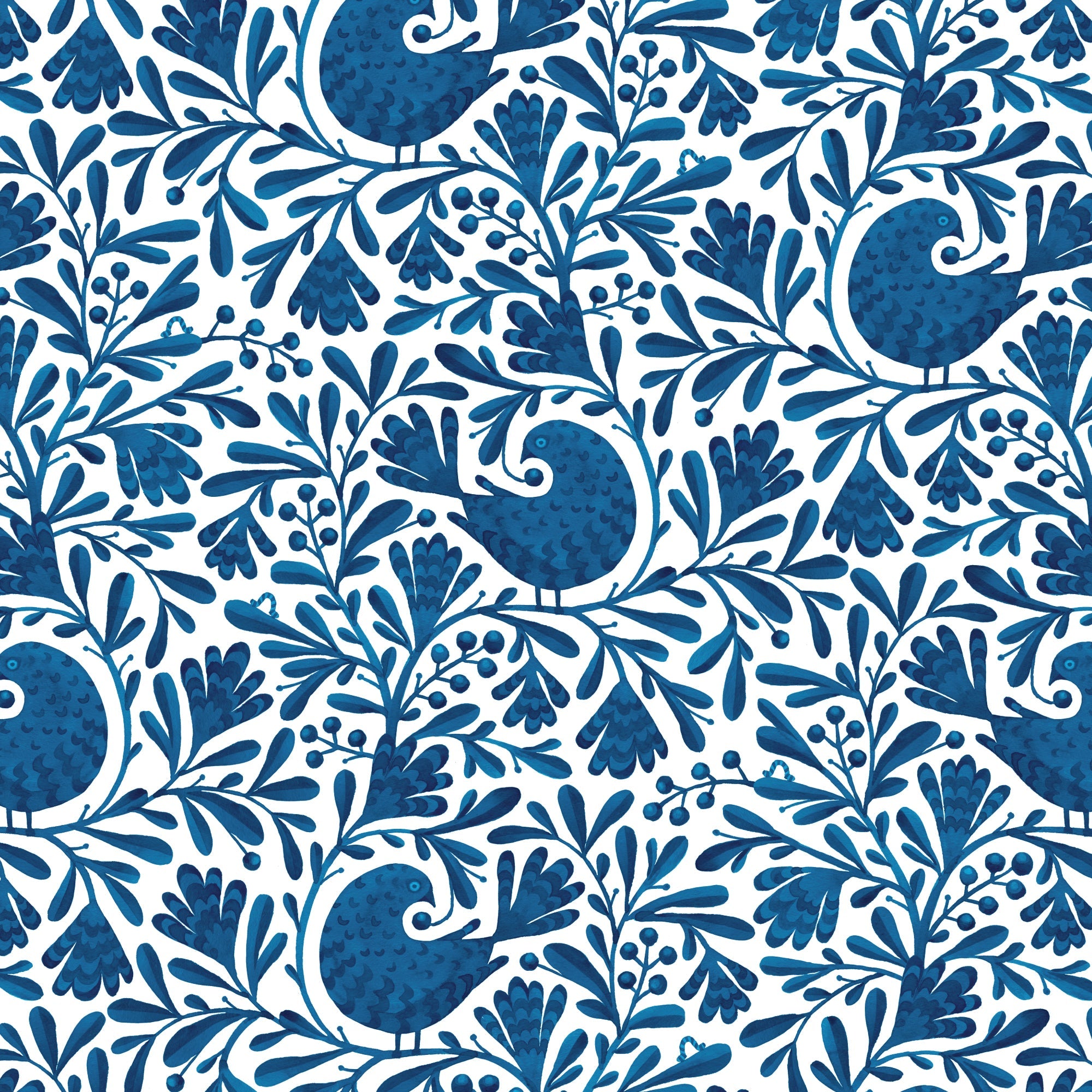 Navy Isla Birds and Branches Cotton 44”/45” Fabric Per Yard