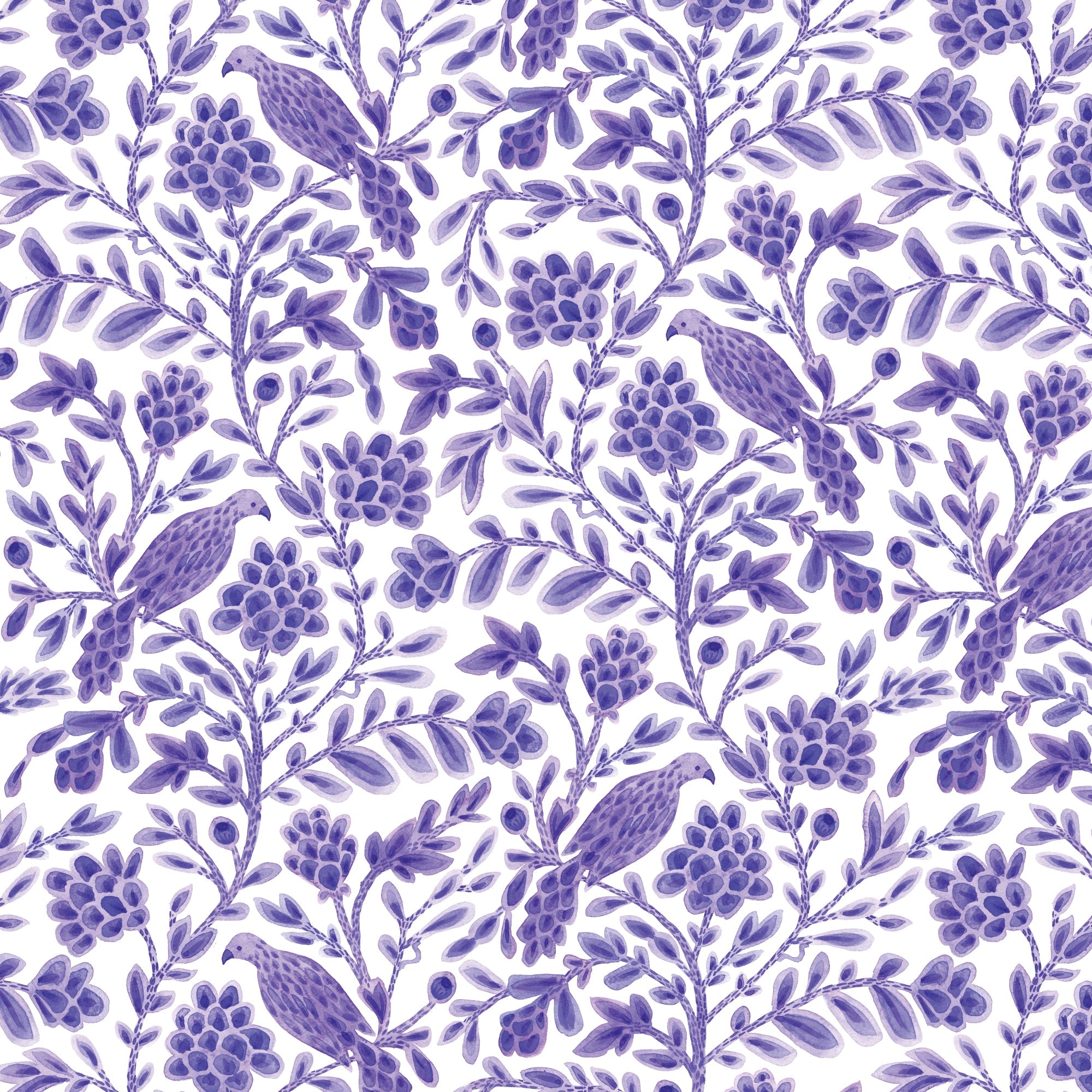 Purple Yolanda Birds and Branches Cotton 44”/45” Fabric Per Yard