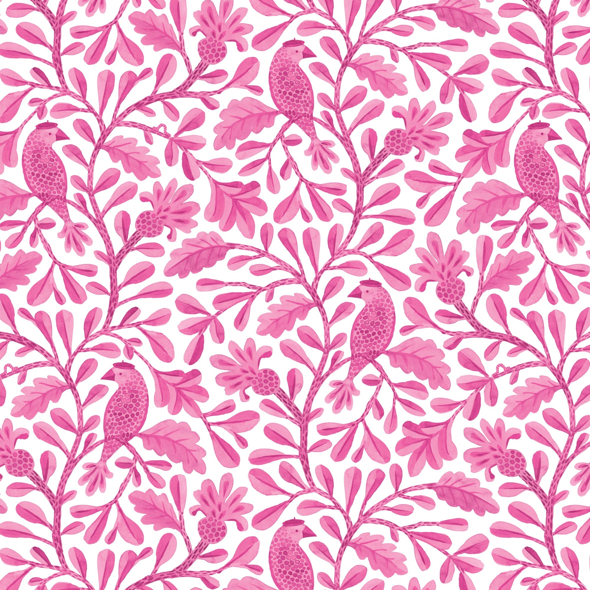 Bubblegum Roux Birds and Branches Cotton 44/45 Fabric Per Yard