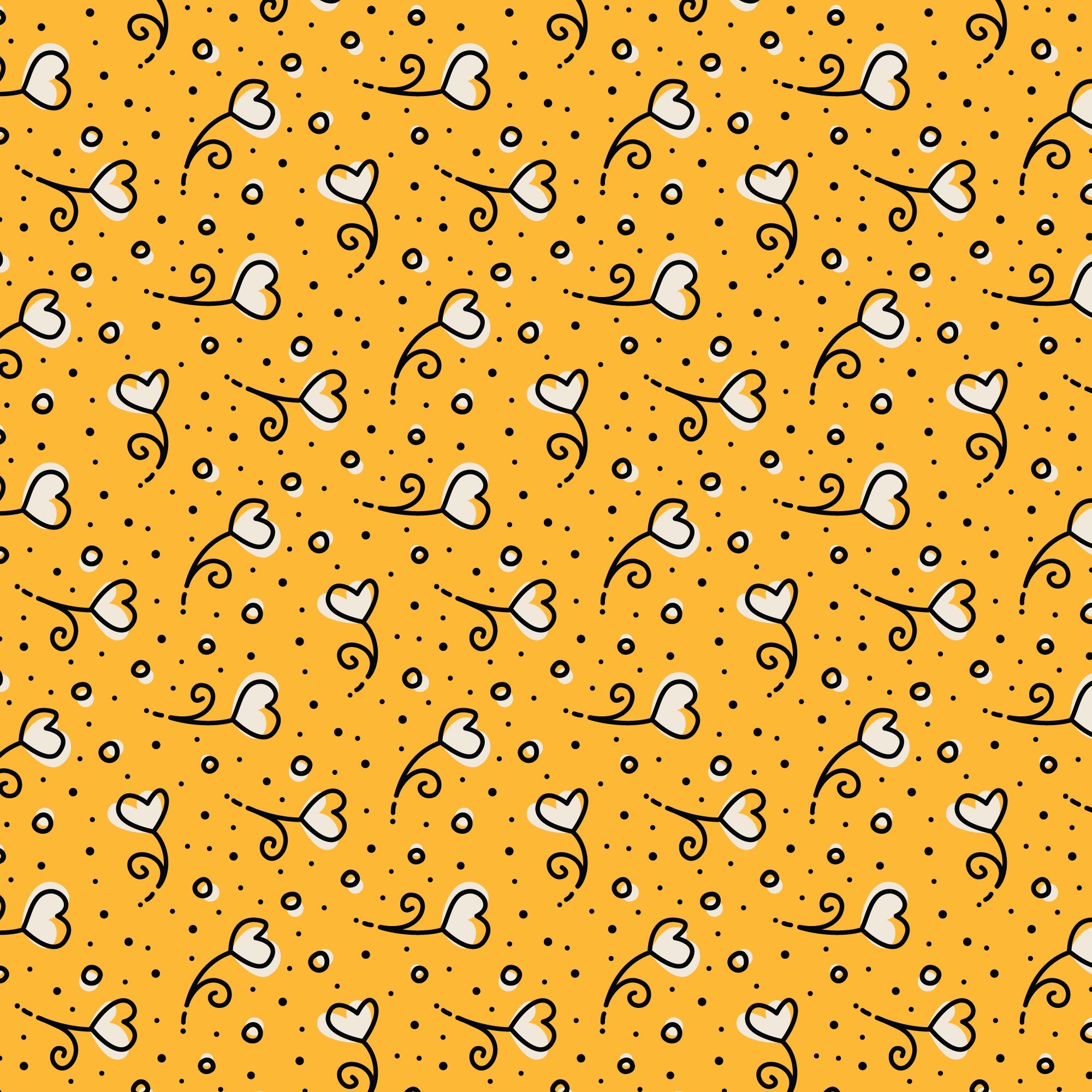 Yellow Heart Blossoms Love Ink 3384 Cotton 44”/45” Fabric Per Yard