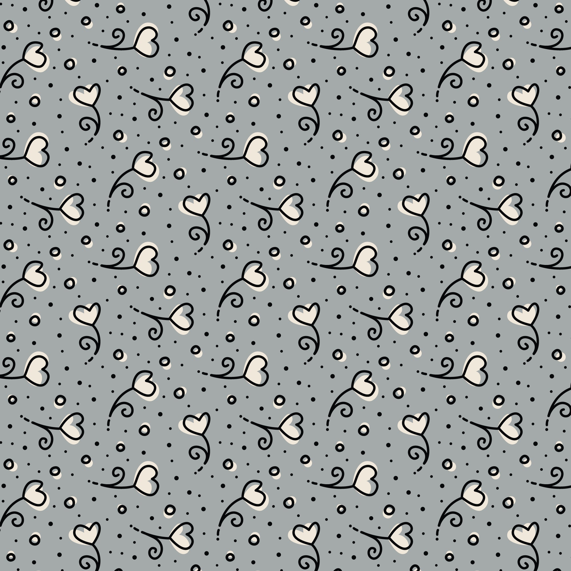 Gray Heart Blossoms Love Ink 3384 Cotton 44/45 Fabric Per Yard