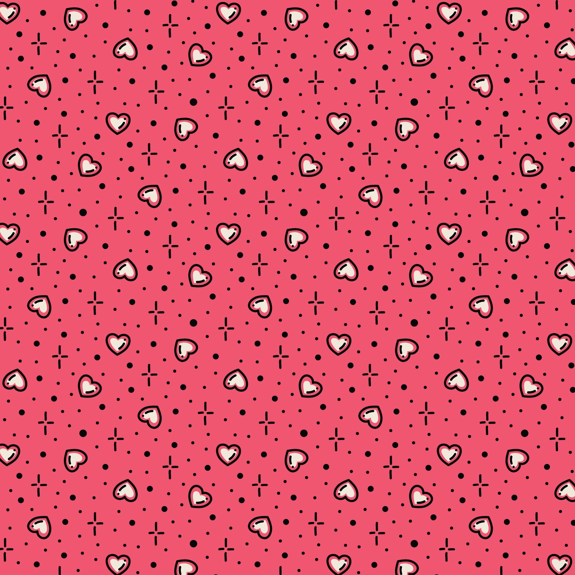 Pink Hearts Love Ink 3388 Cotton 44/45 Fabric Per Yard