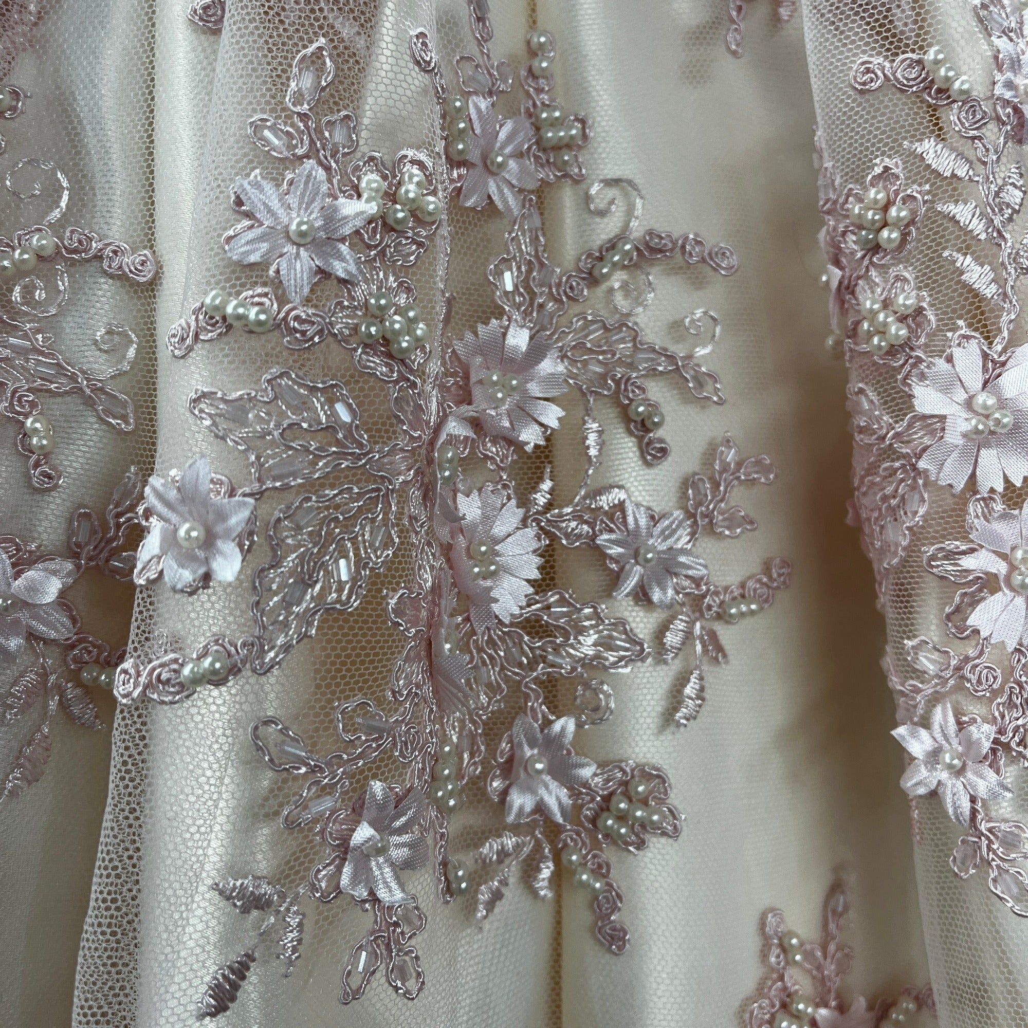 Beaded 3D Floral Lace Fabric Embroidered on 100% Polyester Net Mesh | Spandex Palace