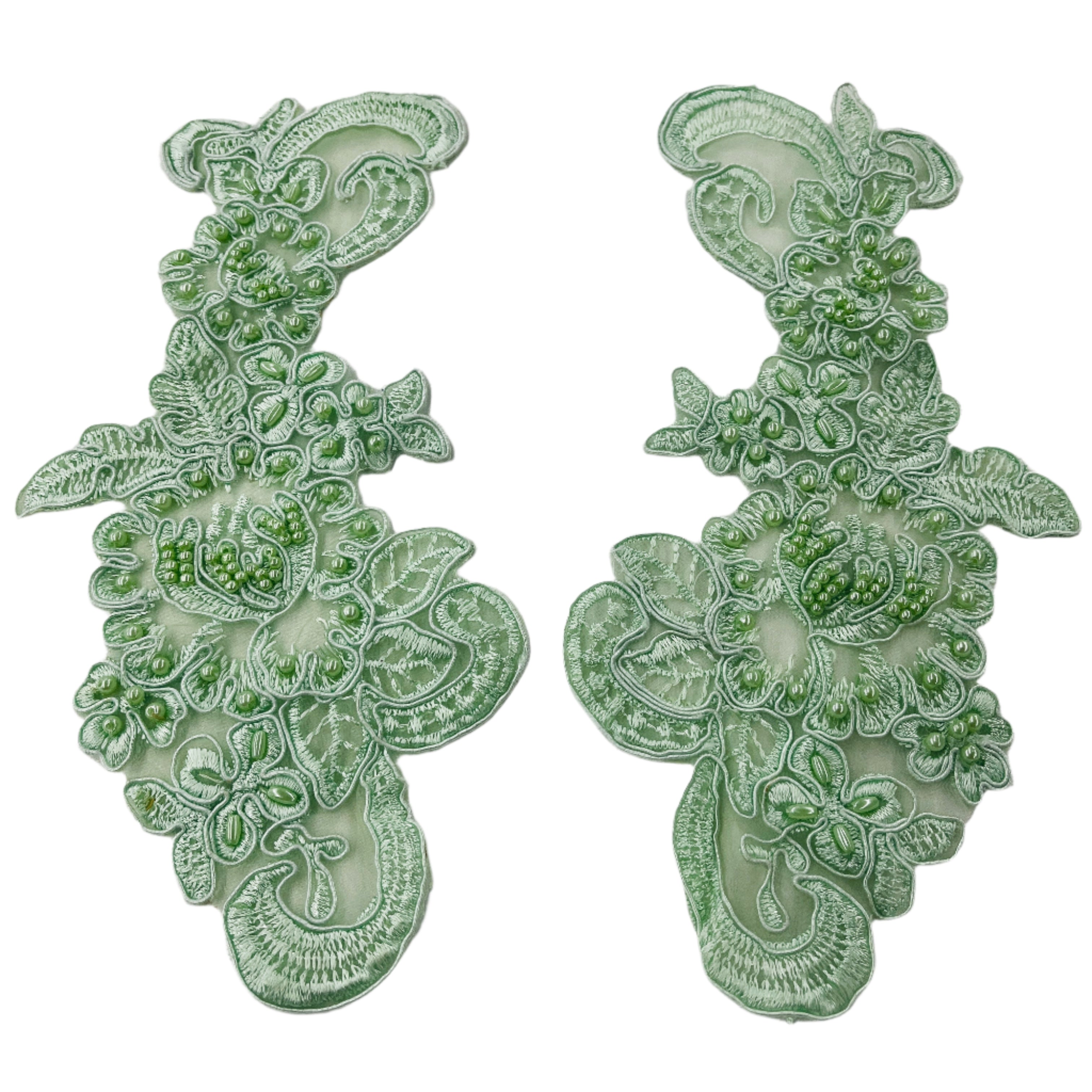 Beaded & Corded Floral Lace Applique Embroidered on 100% Polyester Organza | Spandex Palace