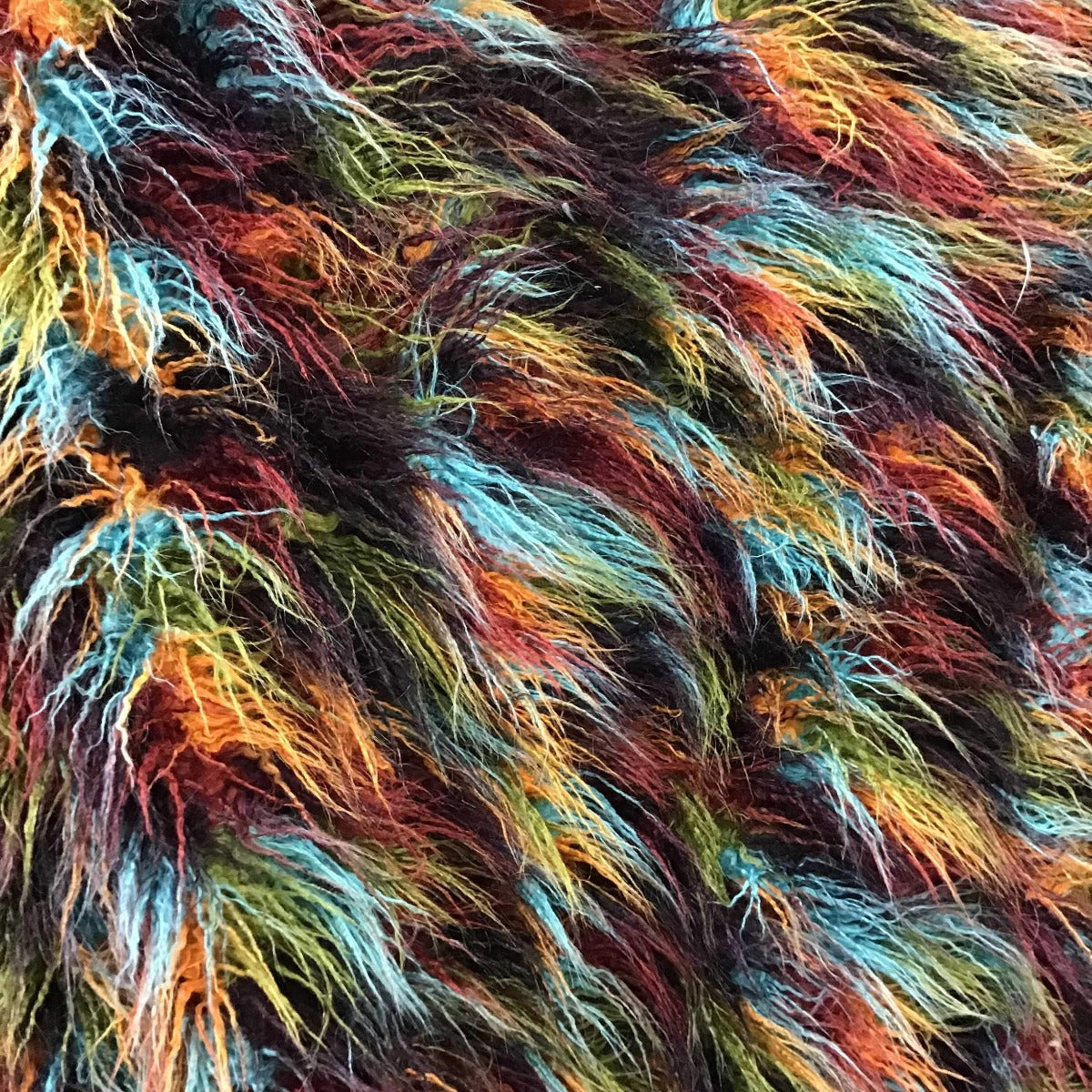 Multicolor Curly Long Pile Faux Fur Fabric
