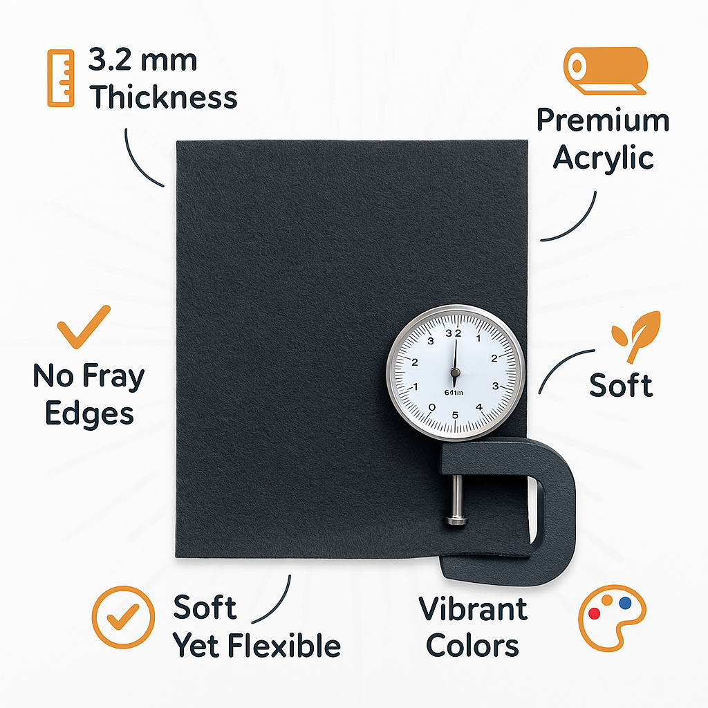 Acrylic Felt Sheets 9x12" – 3.2mm Thick Multi-Color Packs