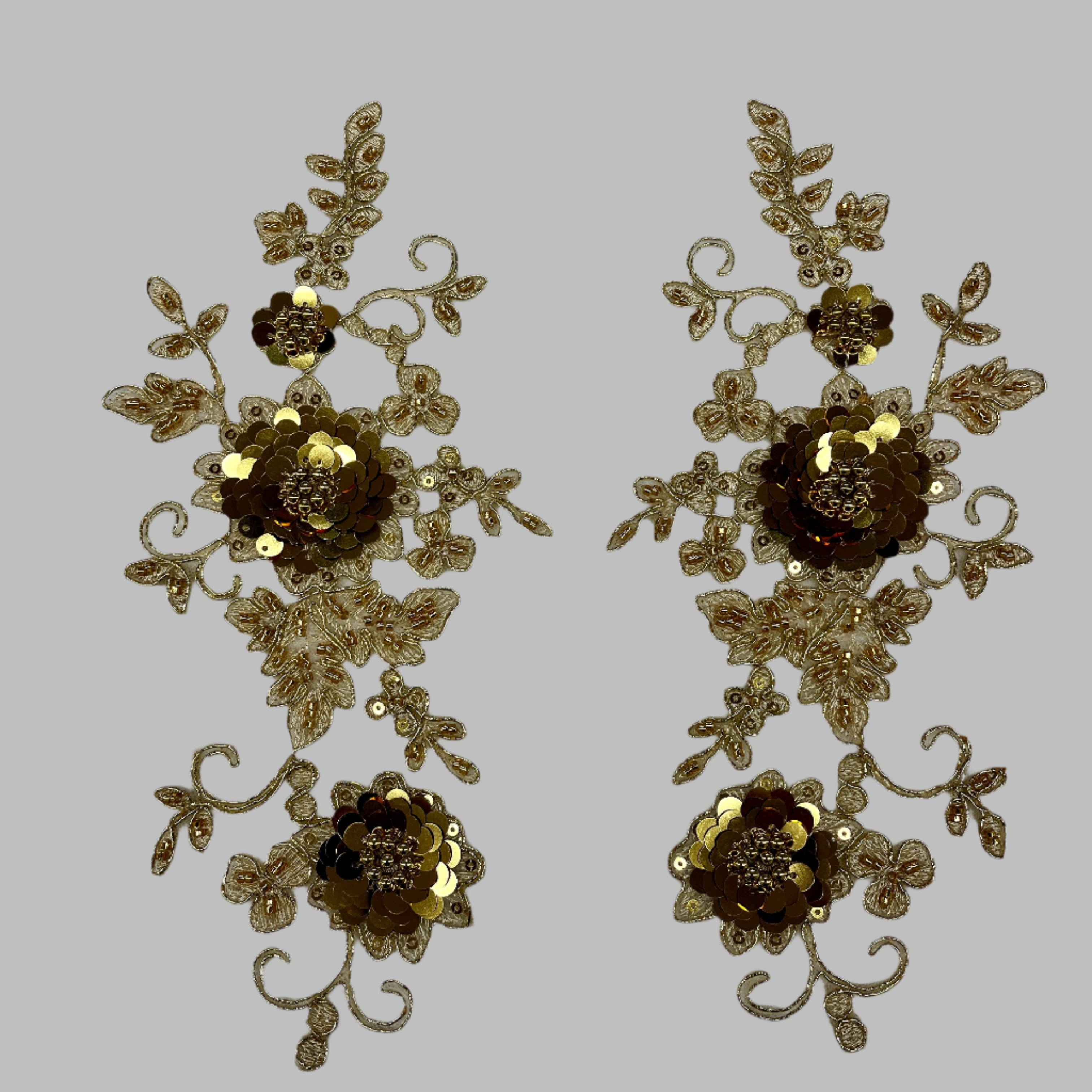 Beaded & Corded Floral 3D Lace Applique Embroidered on 100% Polyester Net Mesh | Spandex Palace - 97229W-HB