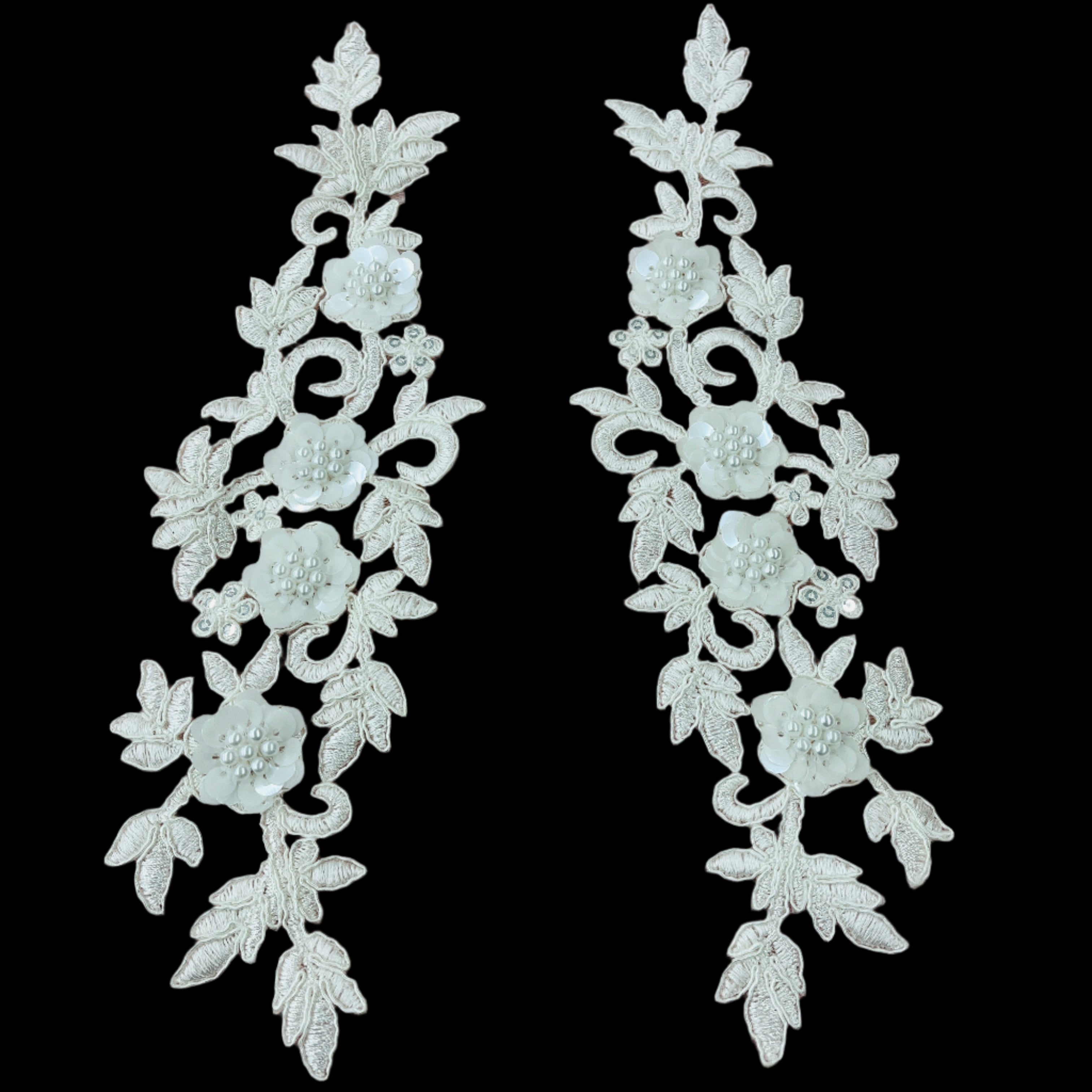 Beaded & Corded Floral 3D Lace Applique Embroidered on 100% Polyester Net Mesh | Spandex Palace - 97228W-HB