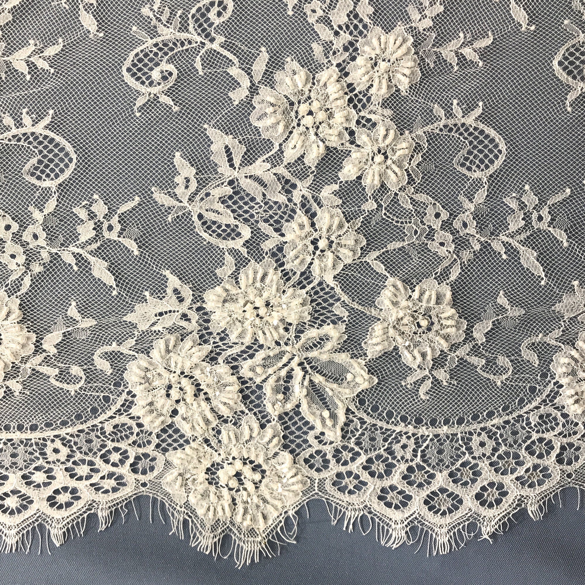 Beaded Chantilly Embroidered Lace Fabric with Double SIde Eyelash Scallop - 3 Yards | Lace USA - 68125W-BP