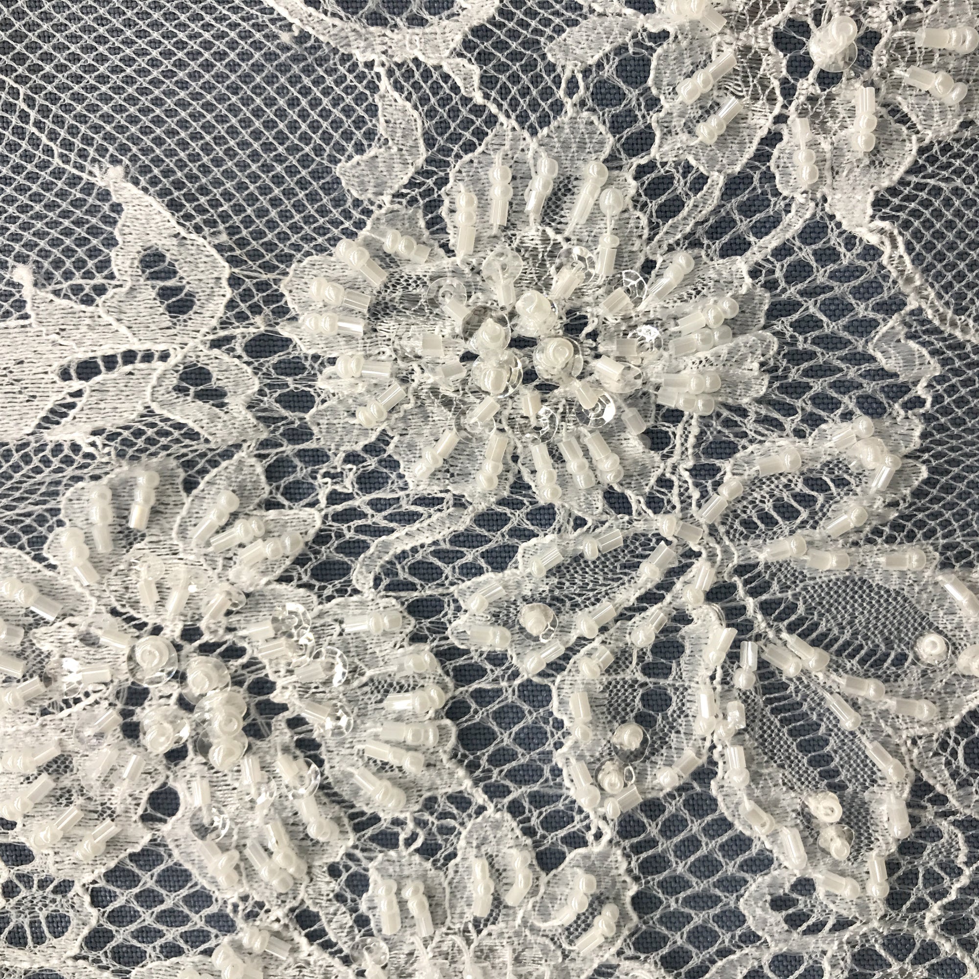 Beaded Chantilly Embroidered Lace Fabric with Double SIde Eyelash Scallop - 3 Yards | Lace USA - 68125W-BP