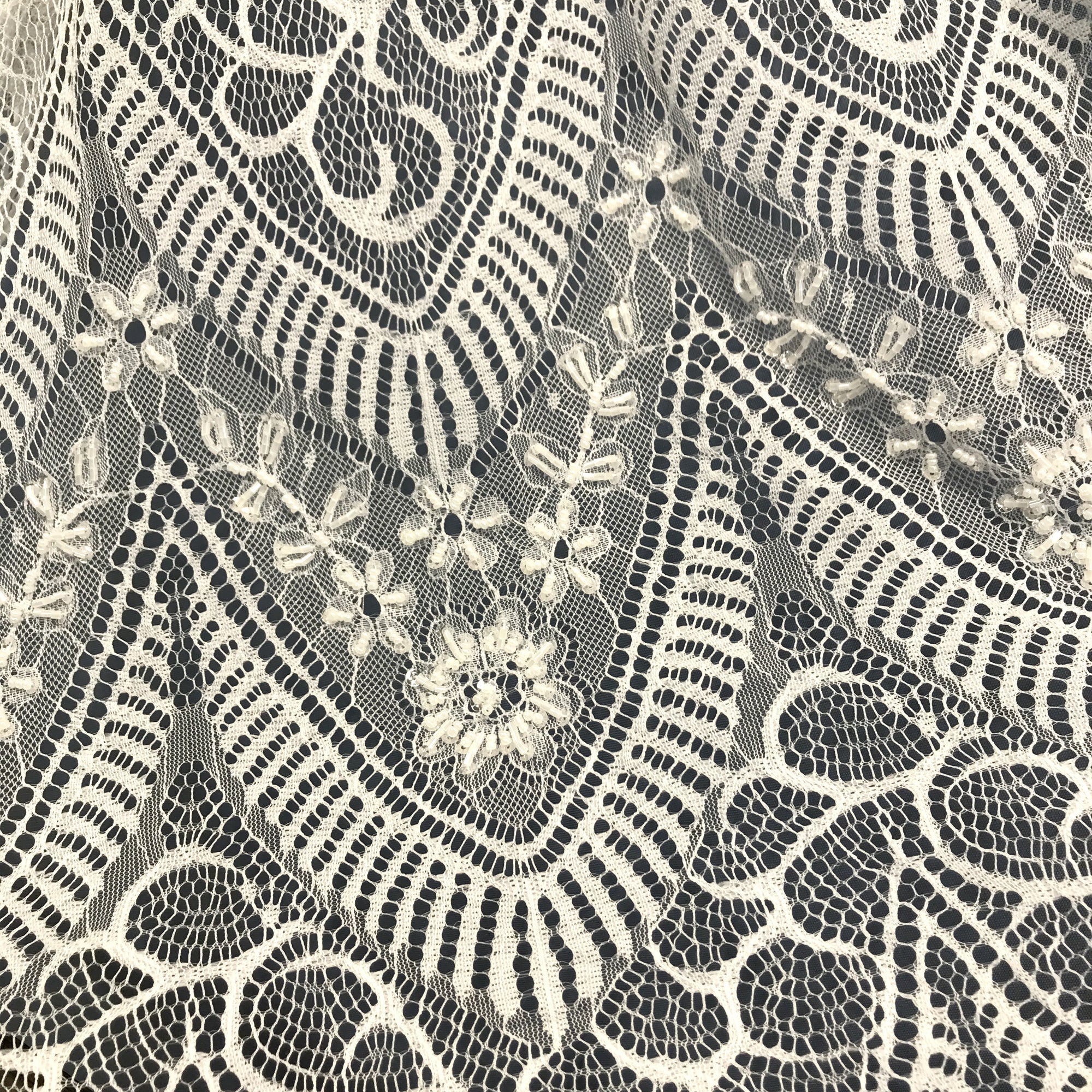 Beaded Chantilly Embroidered Lace Fabric with Eyelash Scallop - 3 Yards | Lace USA - 68137W-BP