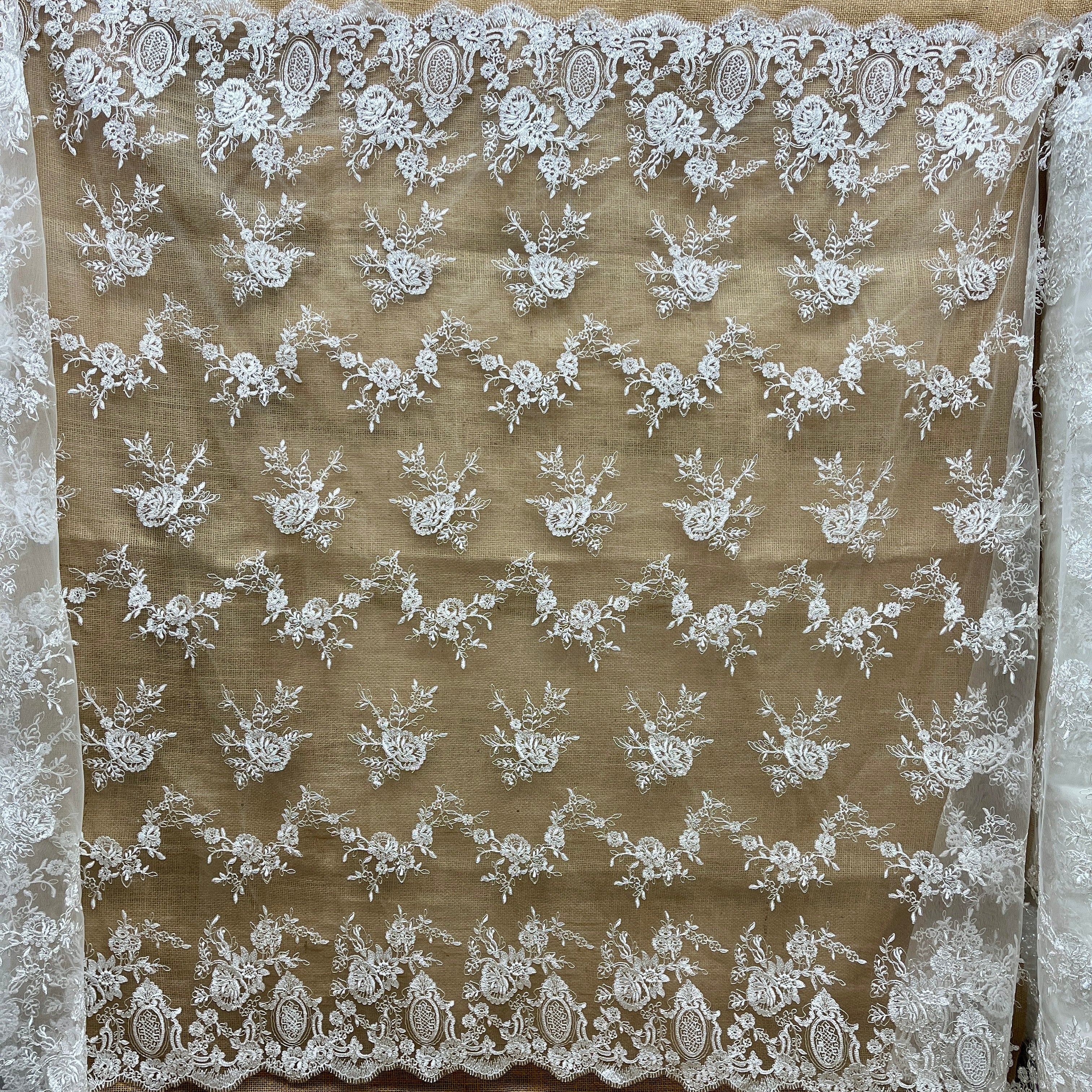 Corded Bridal Lace Fabric Embroidered on 100% Polyester Net Mesh | Spandex Palace