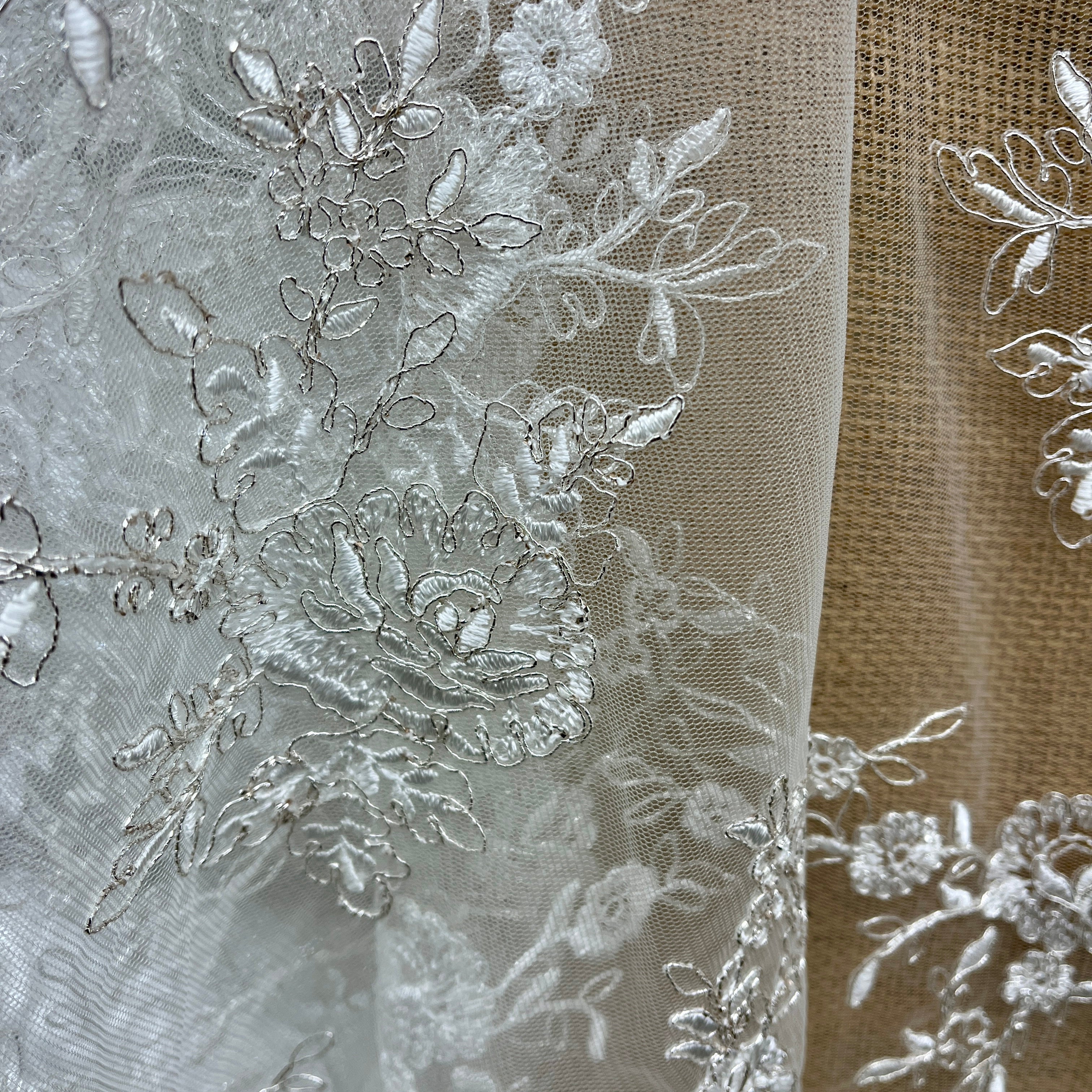 Corded Bridal Lace Fabric Embroidered on 100% Polyester Net Mesh | Spandex Palace