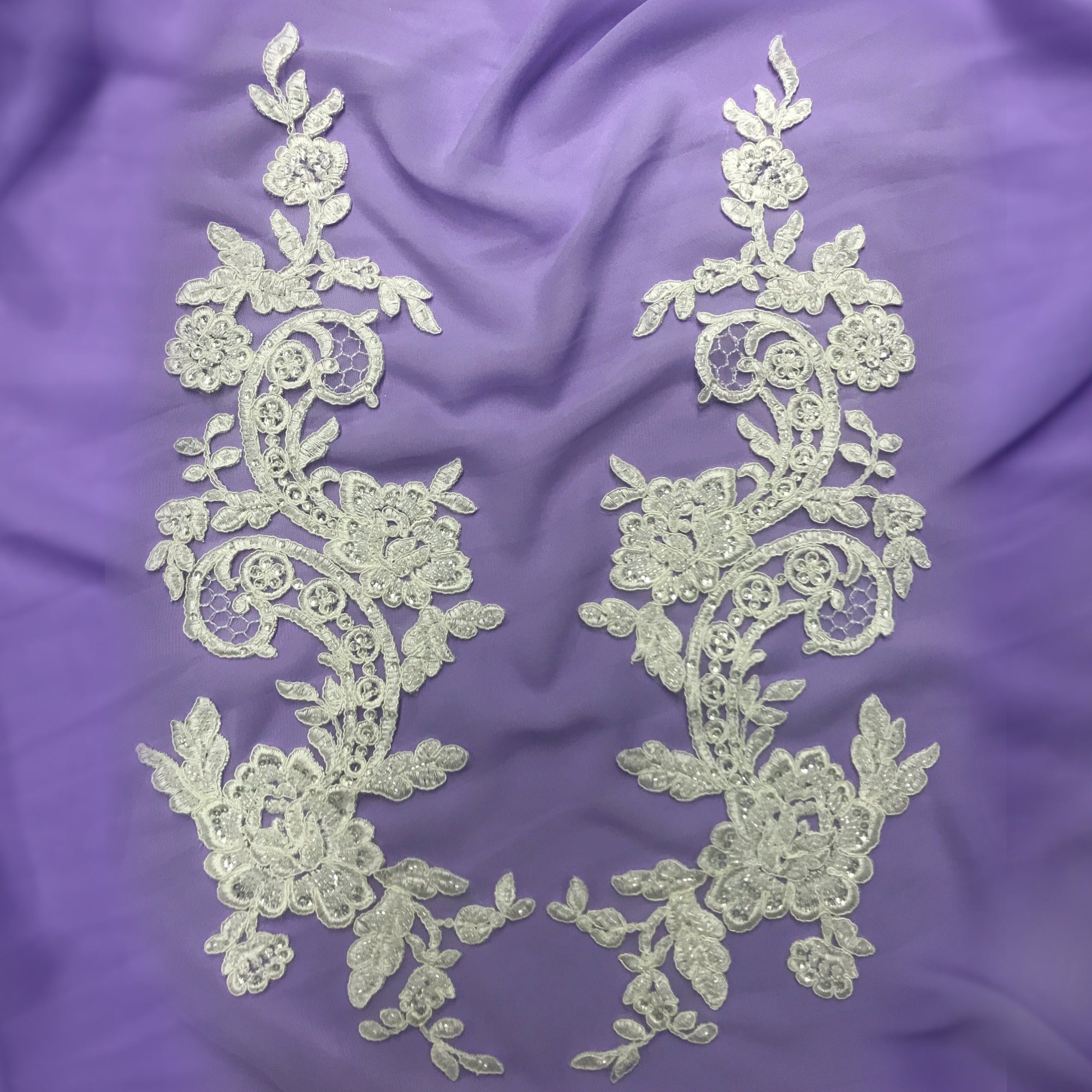 Beaded & Corded Floral Lace Applique for Bridal & Quinceañera Dresses