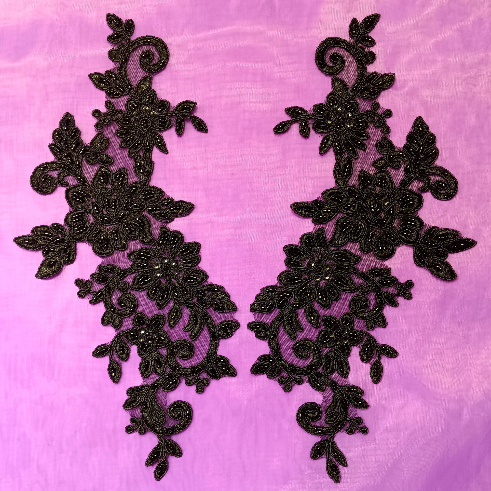 Beaded & Corded Floral Lace Applique Embroidered on 100% Polyester Net Mesh | Lace USA - 96440W-HB