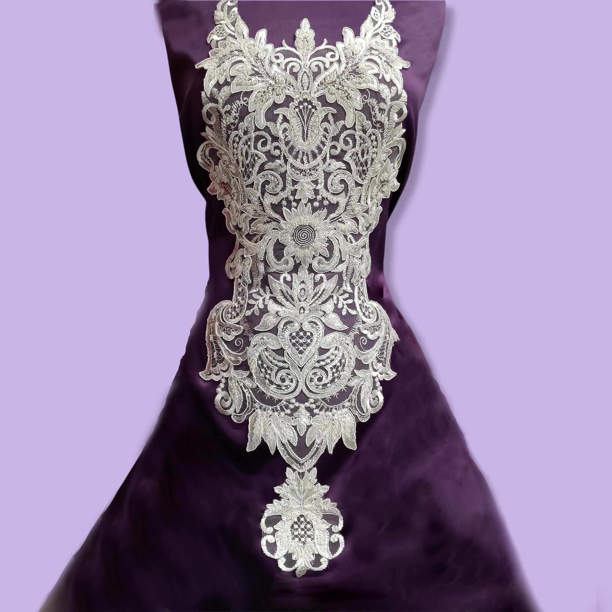 Beaded & Corded Lace Medallion Applique for Wedding Dresses, Quince Gowns | Lace USA - 97133W-HB