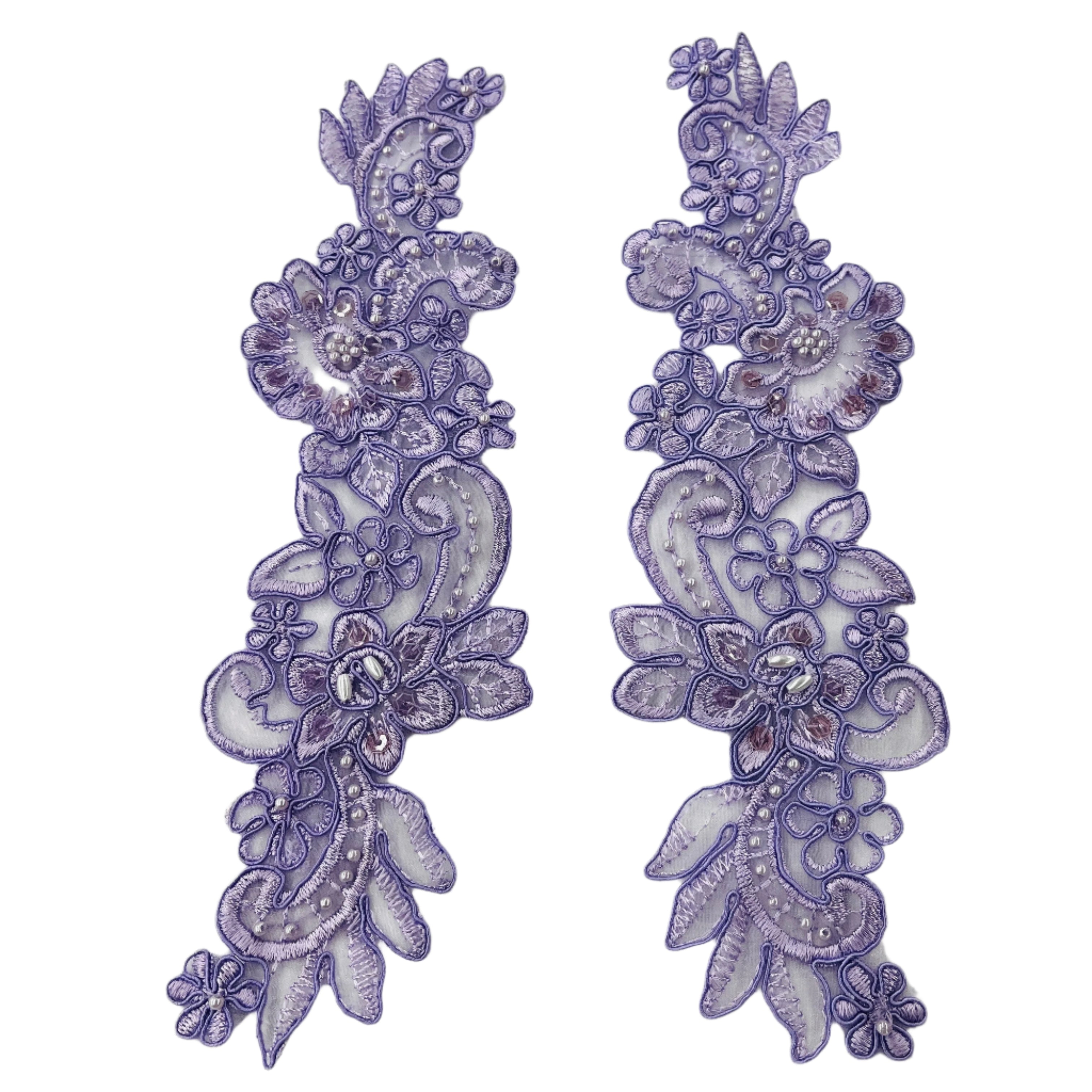 Beaded & Corded Floral Lace Applique Embroidered on 100% Polyester Organza | Spandex Palace