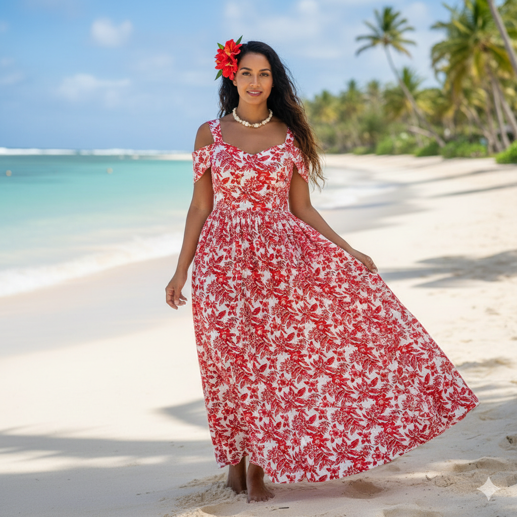 All Over Hibiscus Plumeria Tropical Leaves Rayon Poplin Fabric | Islands Fabric
