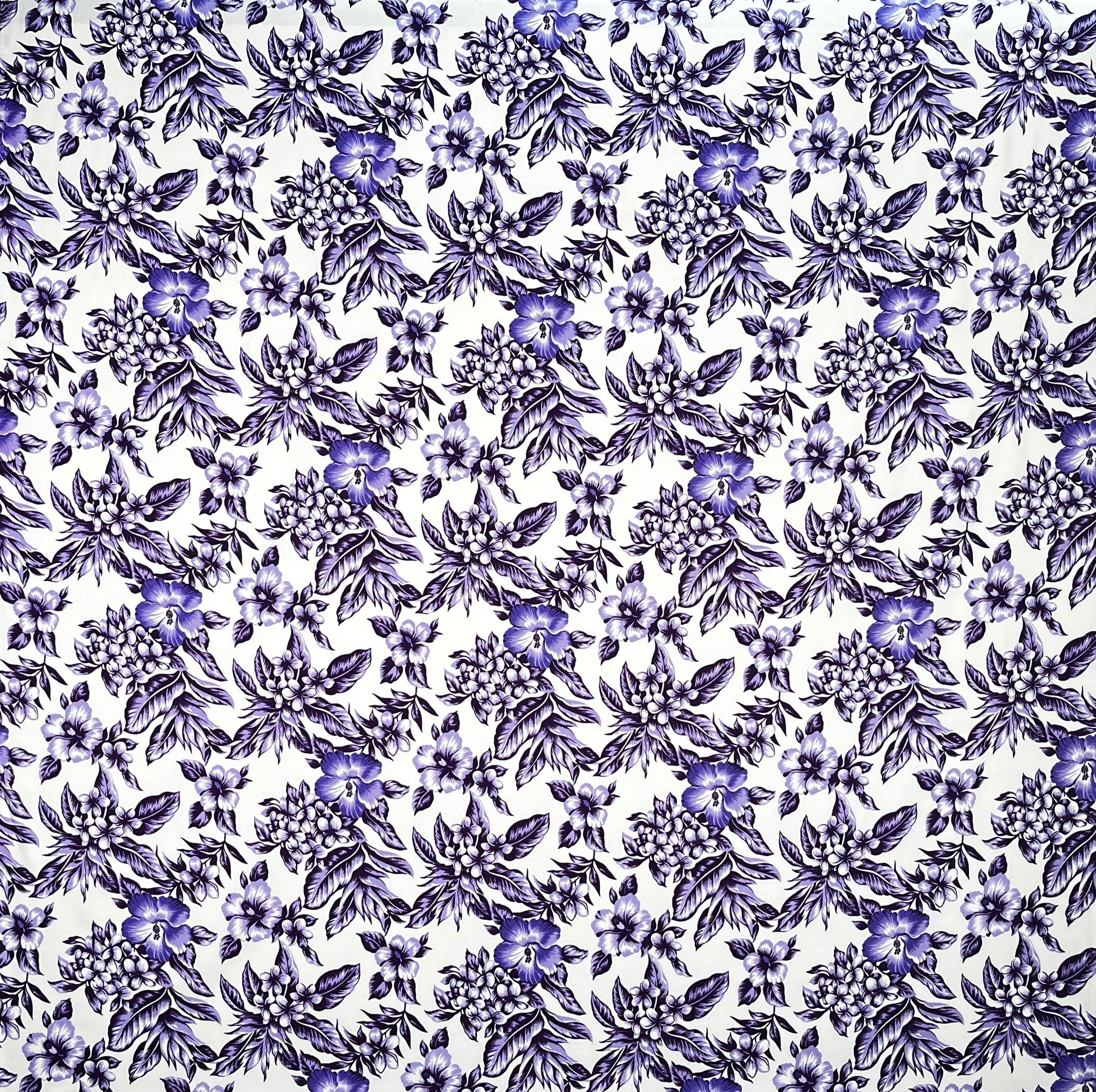 All Over Hibiscus Plumeria Tropical Leaves Rayon Poplin Fabric | Islands Fabric