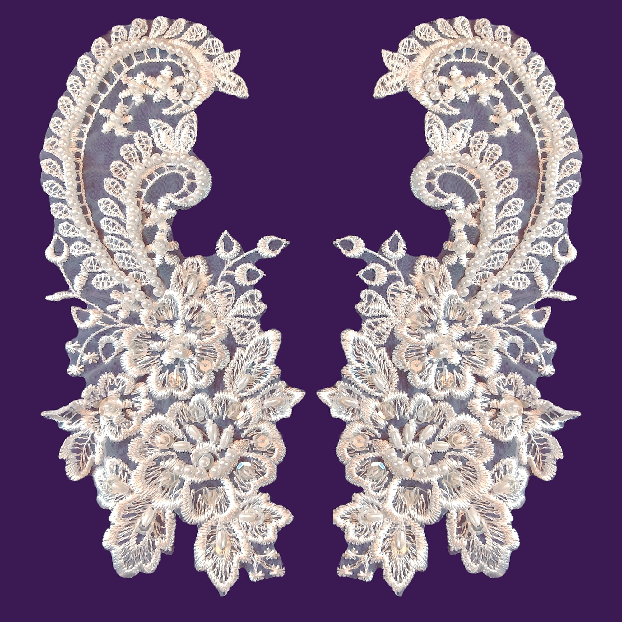 Beaded Bridal Lace Applique Embroidered on 100% Polyester Organza | Spandex Palace - 87655N-BP