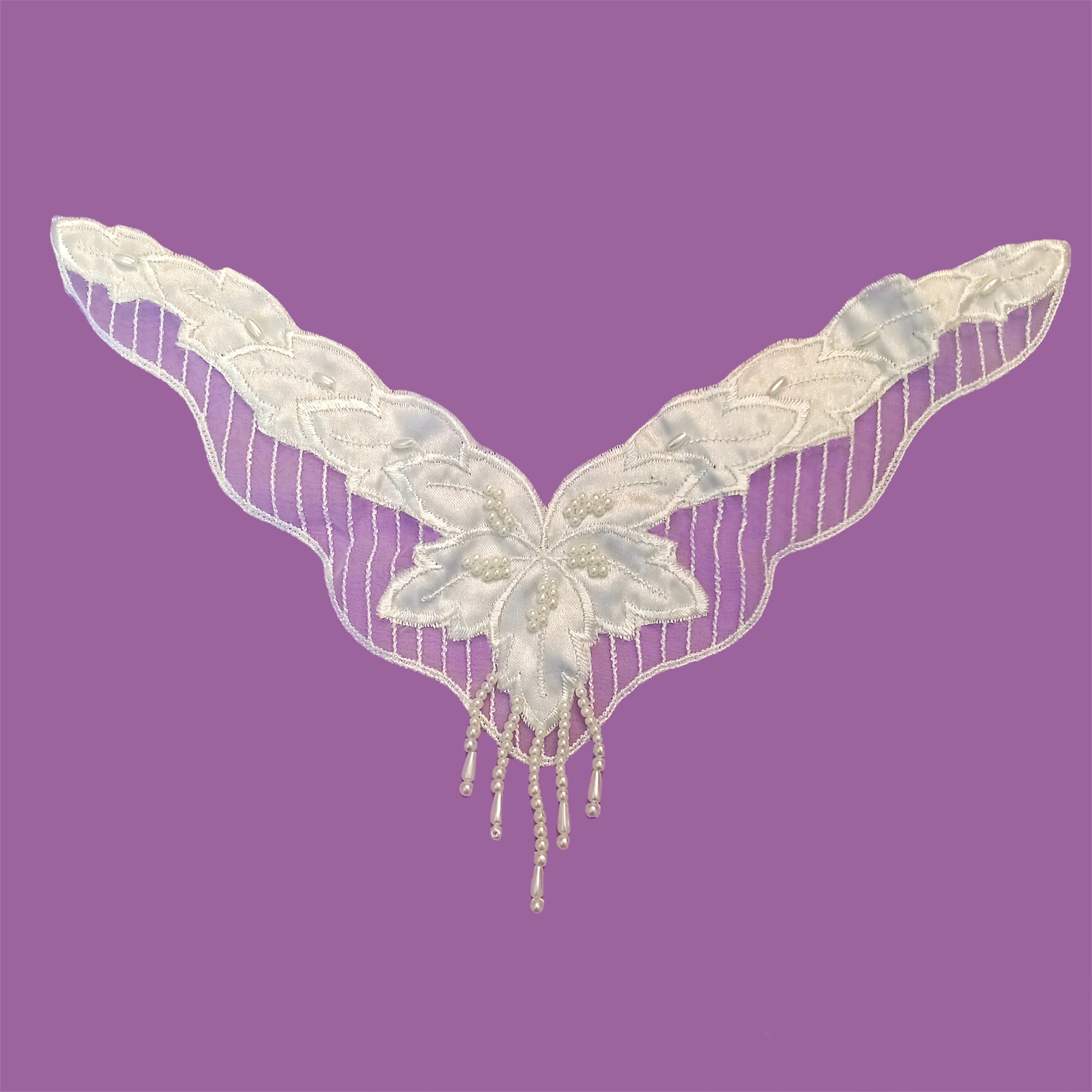 Beaded Lace Neckline Applique Embroidered on Satin | Lace USA - 88856S-BPB