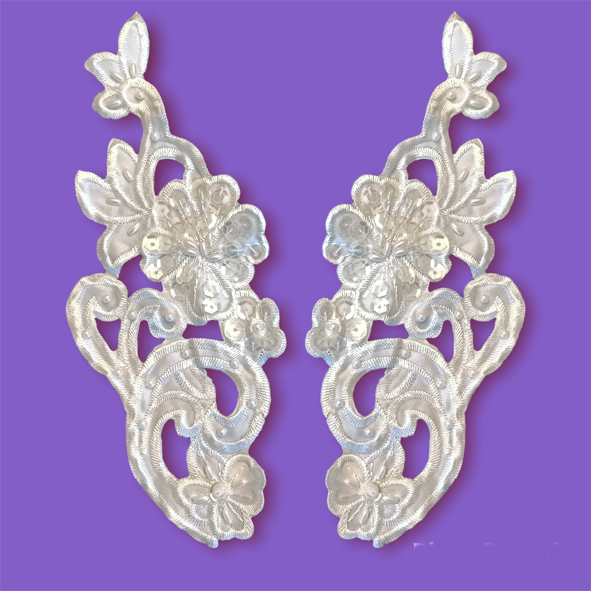 Beaded Lace Applique Embroidered on 100% Polyester Satin | Lace USA - 890050S-BP