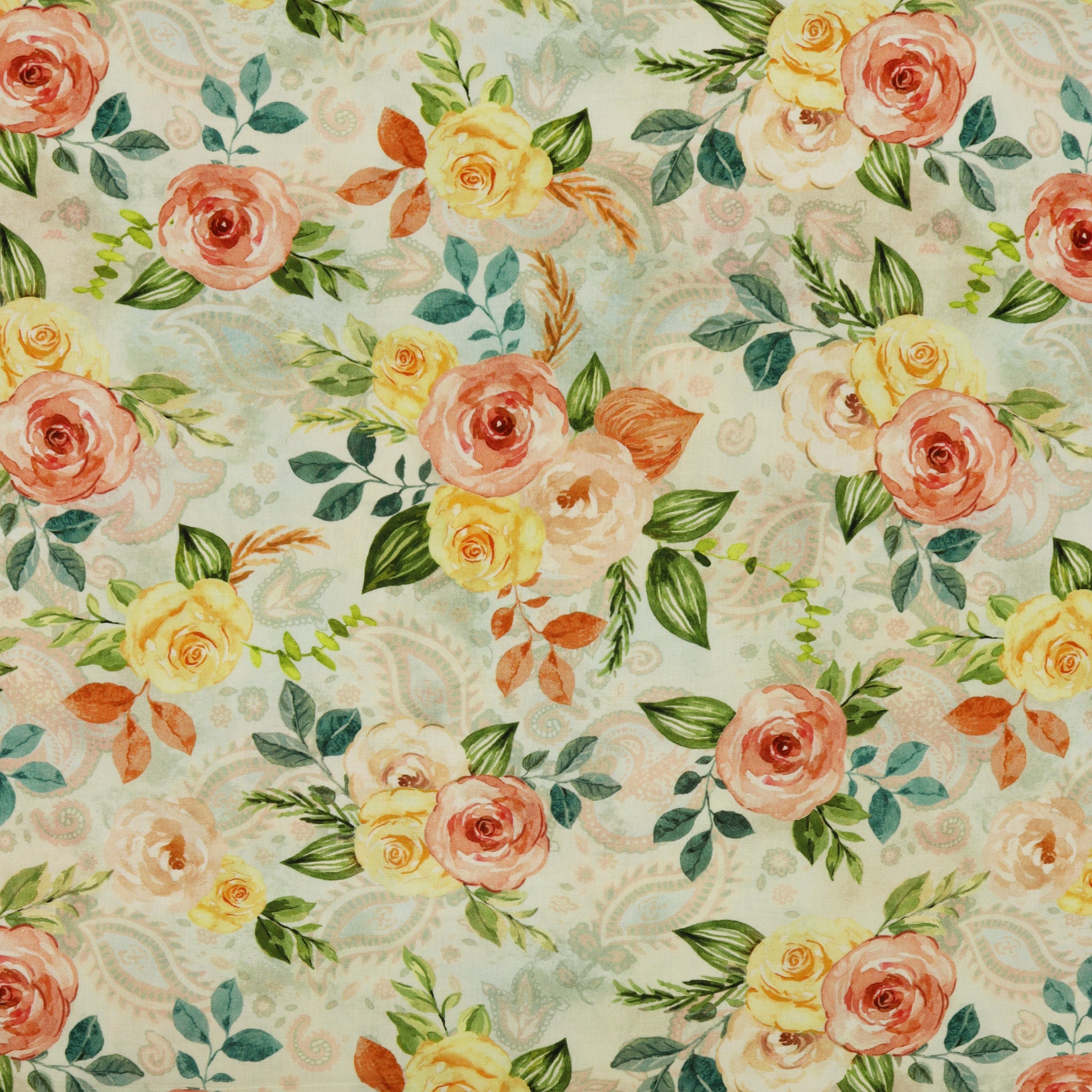 Gone Country 108" Quilt Backing - Country Time Roses Seafoam