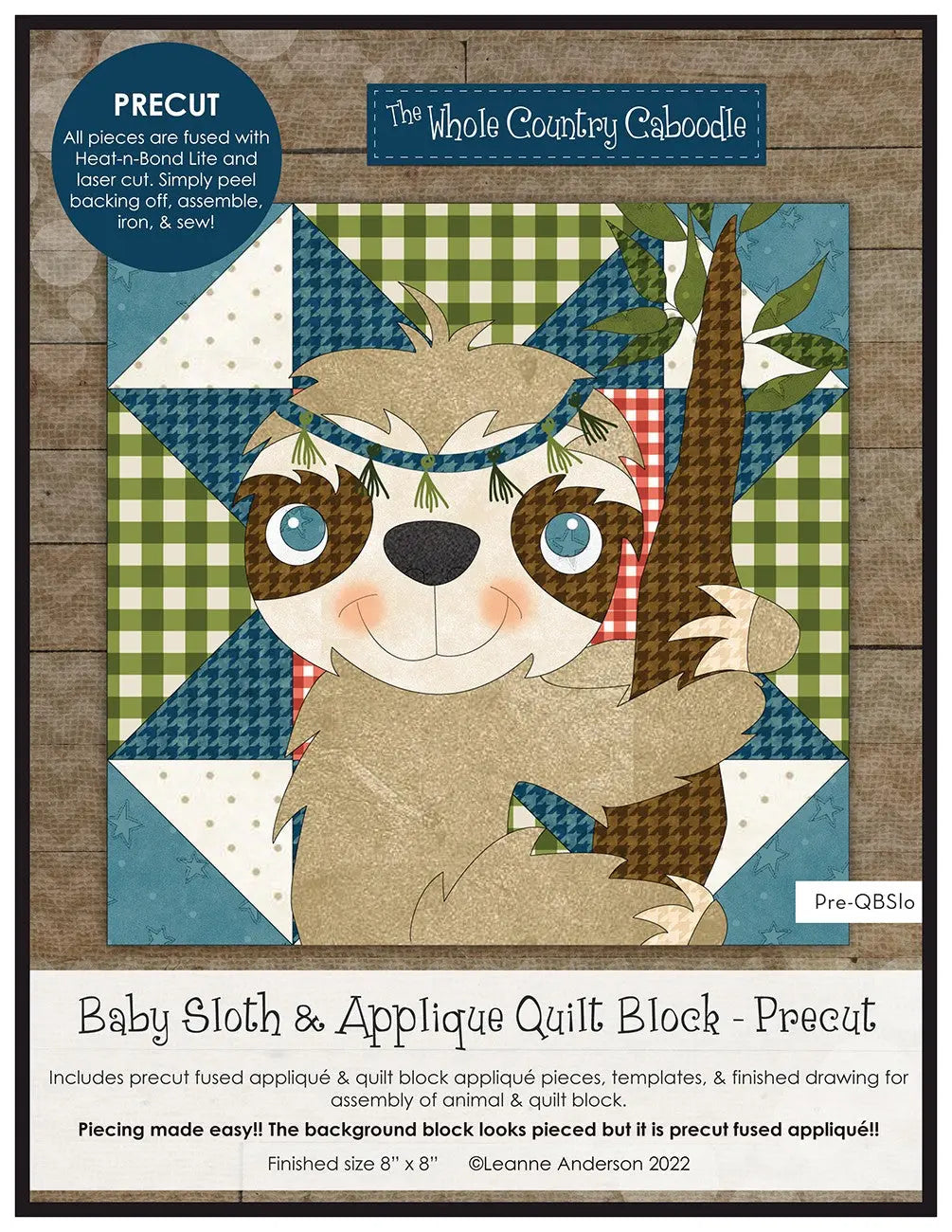 Baby Sloth & Applique Quilt Block Precut Fused Applique Pack