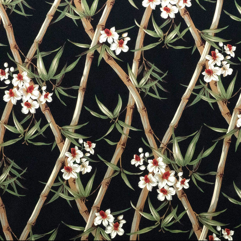 Bamboo Branches with Flowers and Leaves Fabric | Upholstery