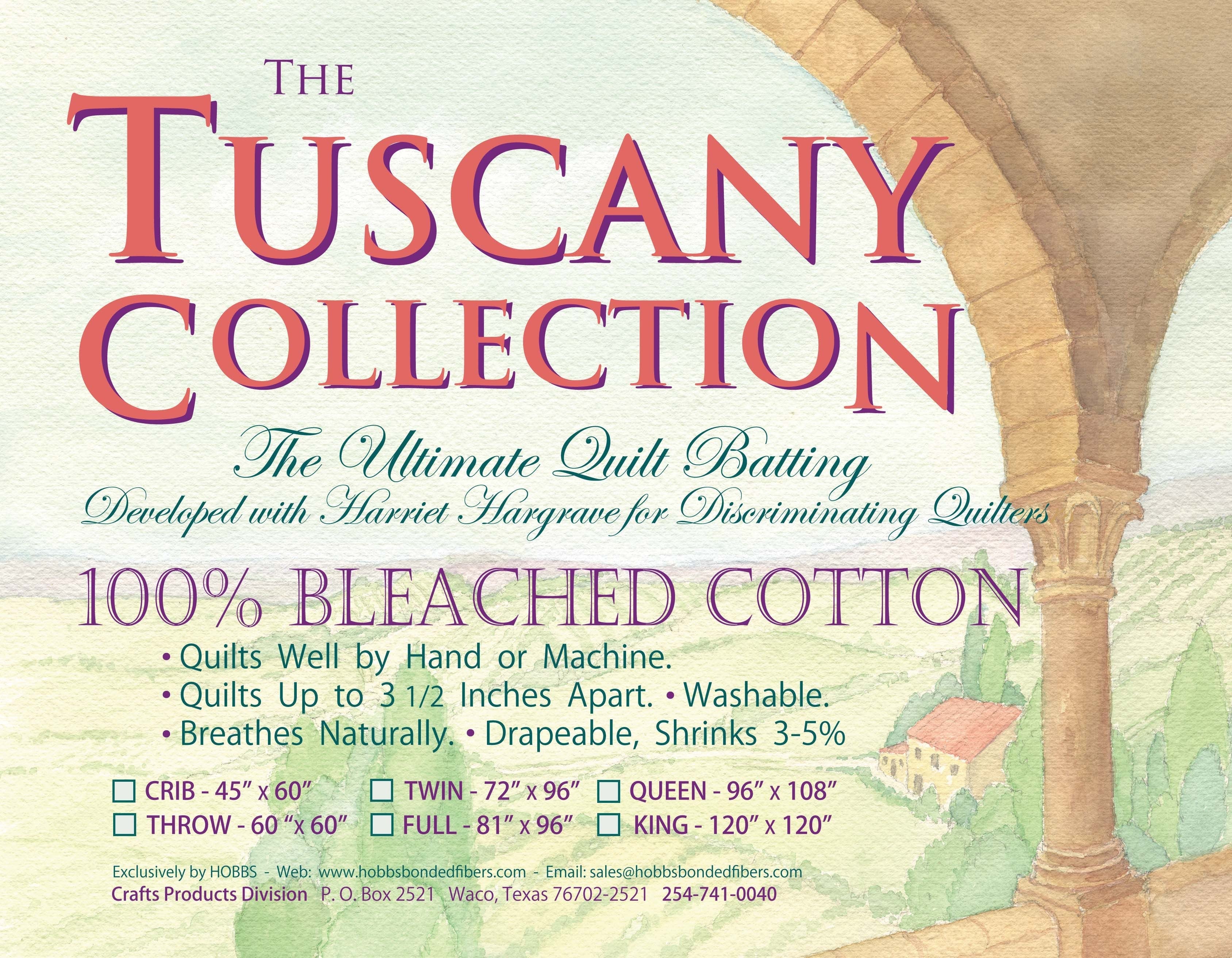 Hobbs Batting Tuscany Bleached Cotton 120in x 120in King