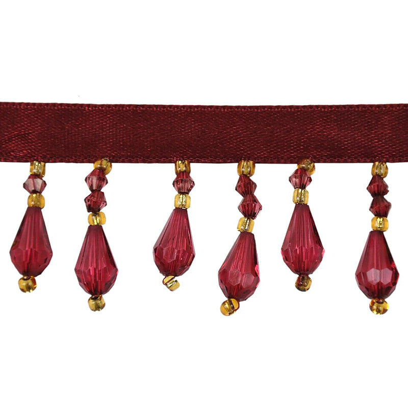 Beaded Fringe - 1 1/2" width (15 Yard Roll) - BB-902-17/10 Wine Red and Gold