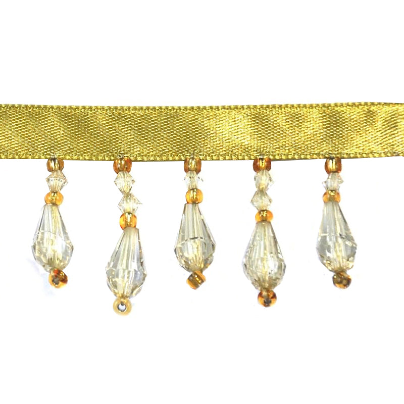 Beaded Fringe - 1 1/2" width (15 Yard Roll) - BB-902-63/10 Moss Green and Gold