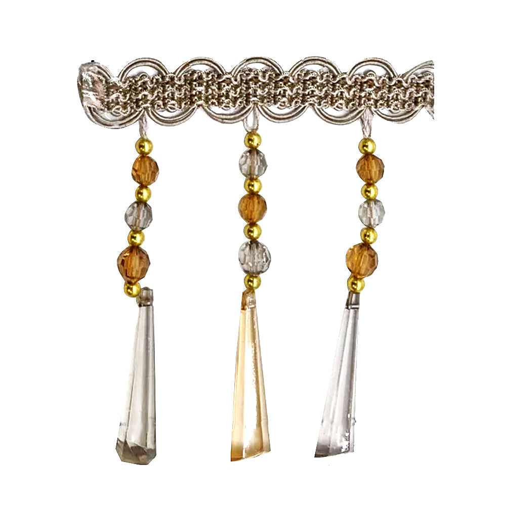 Beaded Fringe with Decorative Braid Trim - 5 1/2" width (15 Yard Rolls) - BB-904-82/11 Gold