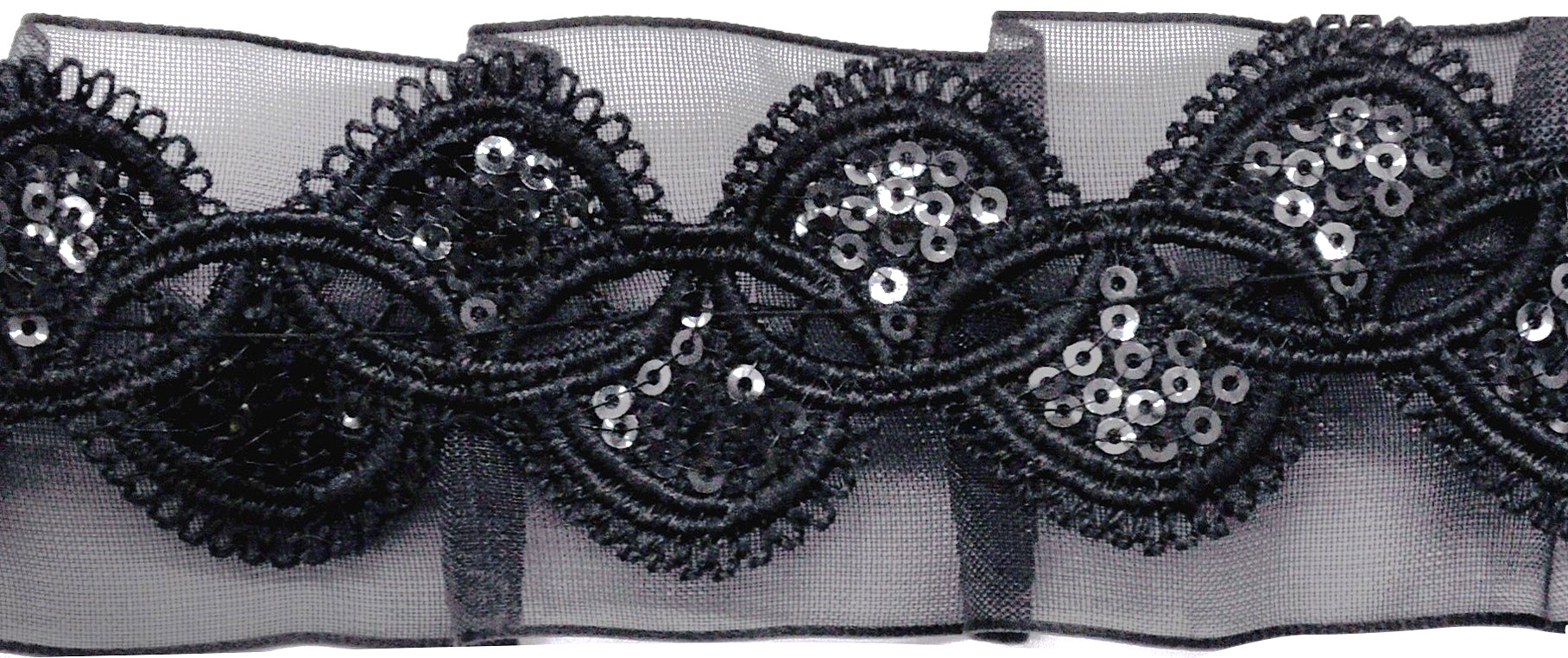 Belagio Enterprises - 1 1/2" Width Gathered Lace with Sequins (10 Yard Roll) - BRL-800-02 Black