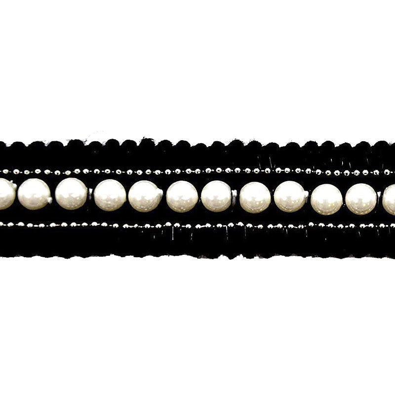 Belagio Enterprises - 3" Width Double Gathered Lace with Scattered Pearls (10.5 Yard Roll) - BTP-1801-02 Black