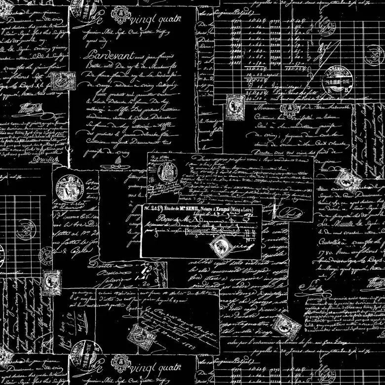 Black Calligraphy Cotton Wideback Fabric Per Yard