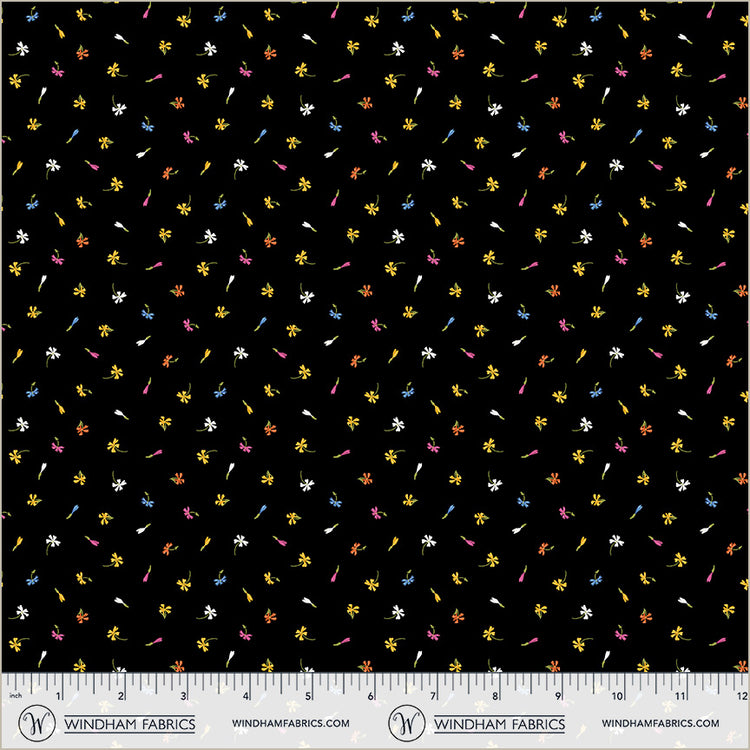 Black Floret Midnight Blooms Cotton 44"/45" Fabric Per Yard