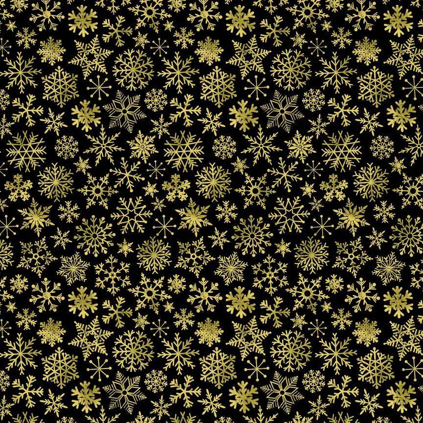 Black Snowflakes Cotton Wideback Fabric Per Yard