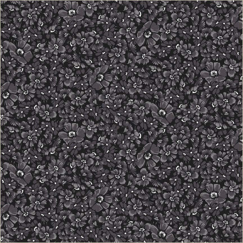 Black Verona Allegra Blooms Cotton 44/45 Fabric Per Yard