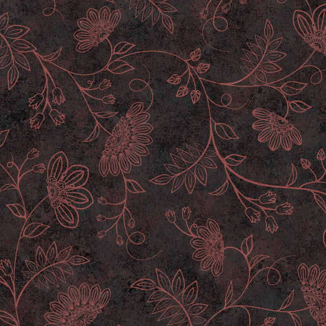 Black and Pink Operetta Flowering Vines Cotton 43"/44" Fabric Per Yard