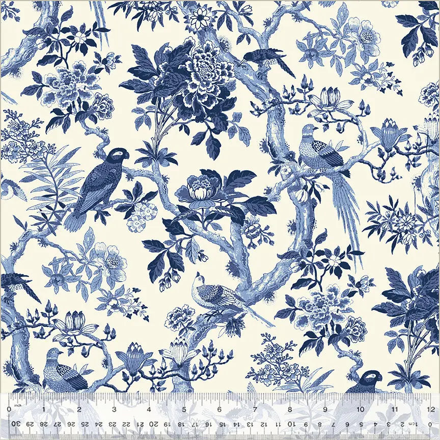 Blue Byrd Porcelain Wideback Cotton Fabric Per Yard