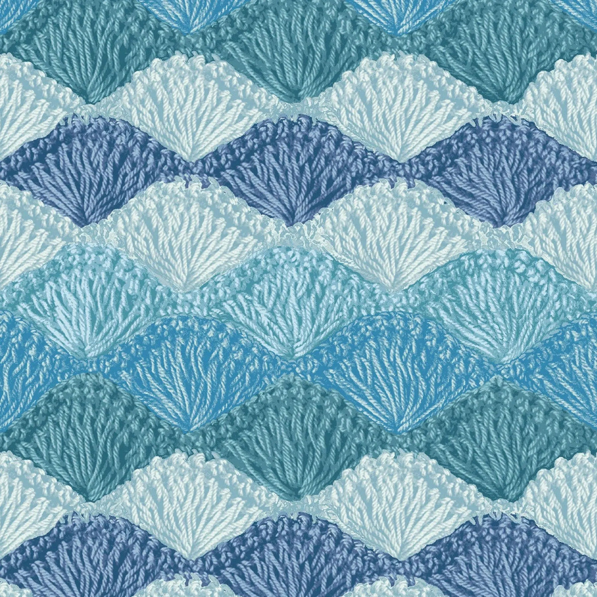 Blue Crochet Clam Shell Stitch Cotton Wideback Fabric Per Yard